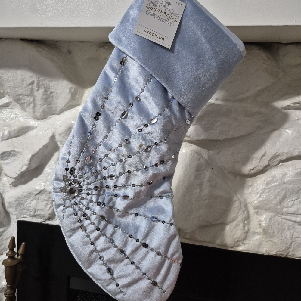 Wondershop Blue Velvet Stocking with Silver Sequins